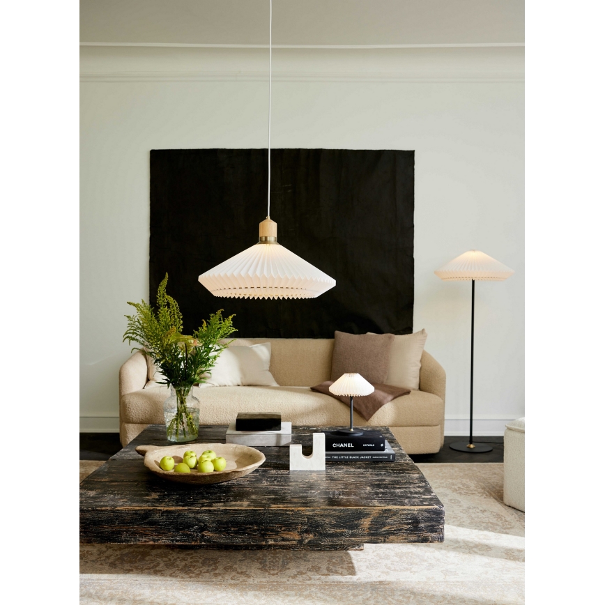 Halo Design 744268 - Kábeles függeszték PARIS 1xE27/60W/230V Ø 56 cm fehér/sárgaréz/tölgy