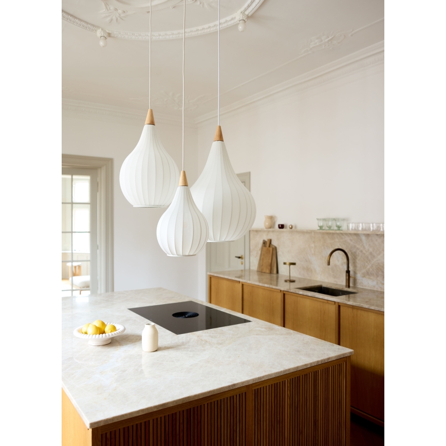 Halo Design 746262 - Kábeles függőlámpa DROPS 1xE27/40W/230V Ø 30 cm fehér/tölgy
