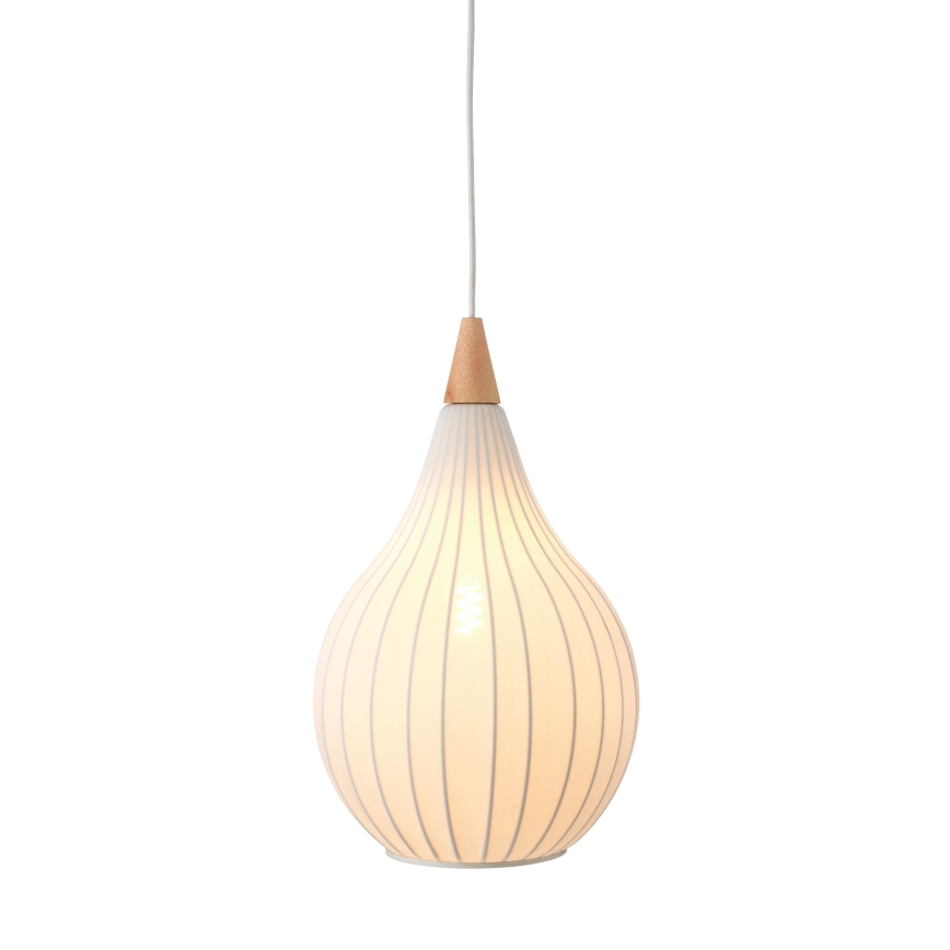 Halo Design 746262 - Kábeles függőlámpa DROPS 1xE27/40W/230V Ø 30 cm fehér/tölgy