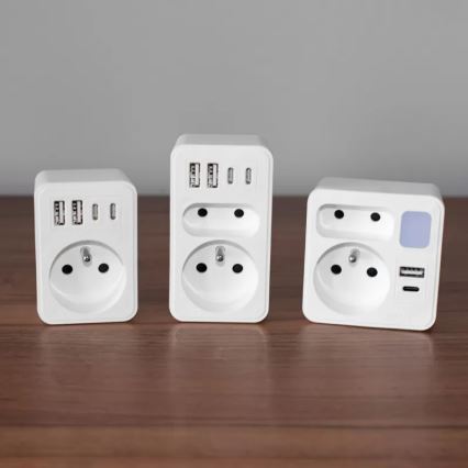 Hálózati elosztó 2 aljzattal + USB-C + USB-A, LED világítással LED/0,5W/230V 3000K