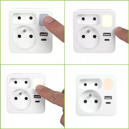 Hálózati elosztó 2 aljzattal + USB-C + USB-A, LED világítással LED/0,5W/230V 3000K