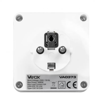 Hálózati elosztó 2 aljzattal + USB-C + USB-A, LED világítással LED/0,5W/230V 3000K