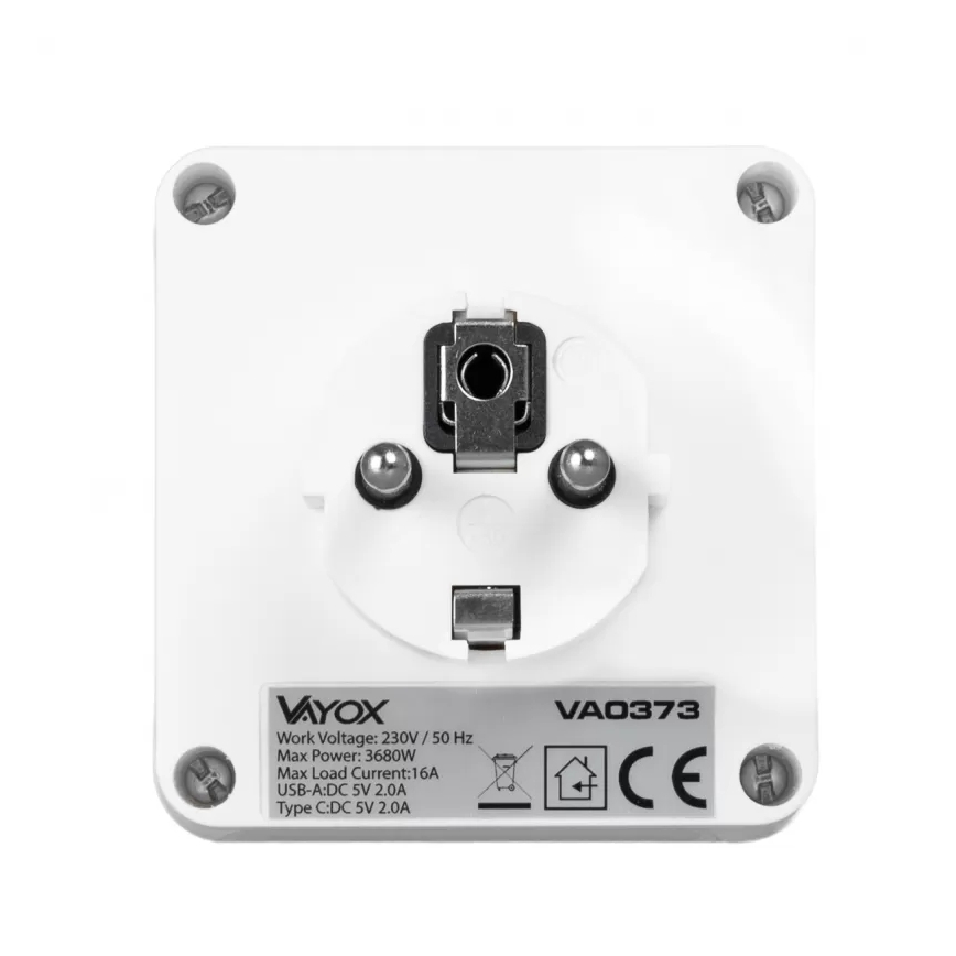 Hálózati elosztó 2 aljzattal + USB-C + USB-A, LED világítással LED/0,5W/230V 3000K
