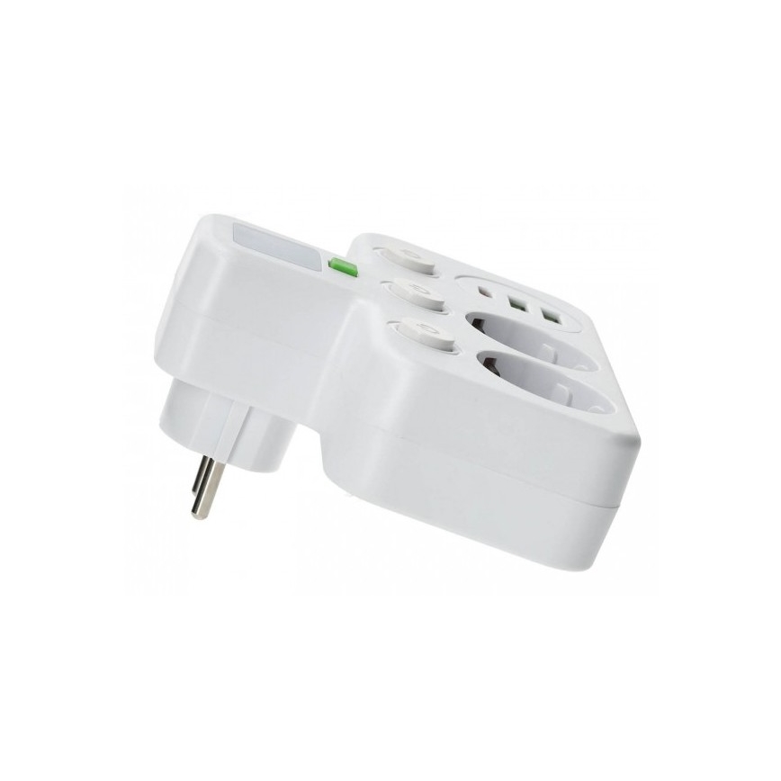 Elosztó aljzat kapcsolóval és LED-világítással LINEA PRO 2Z + 3xUSB A/C SCHUKO 4000K fehér