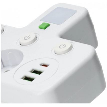 Elosztó aljzat kapcsolóval és LED-világítással LINEA PRO 2Z + 3xUSB A/C SCHUKO 4000K fehér