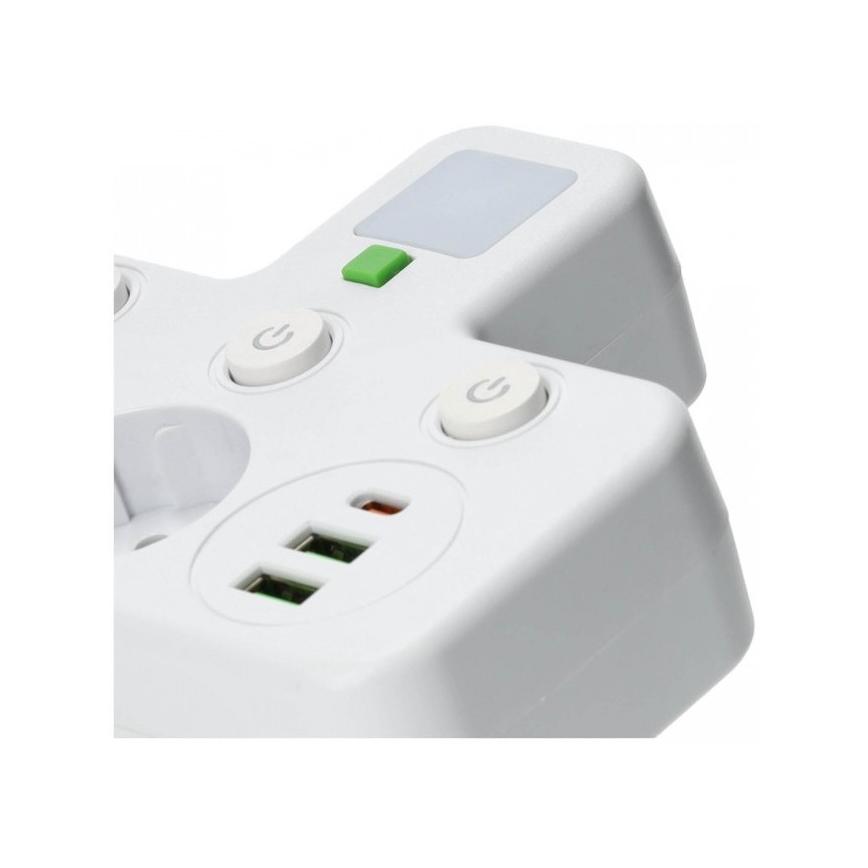 Elosztó aljzat kapcsolóval és LED-világítással LINEA PRO 2Z + 3xUSB A/C SCHUKO 4000K fehér