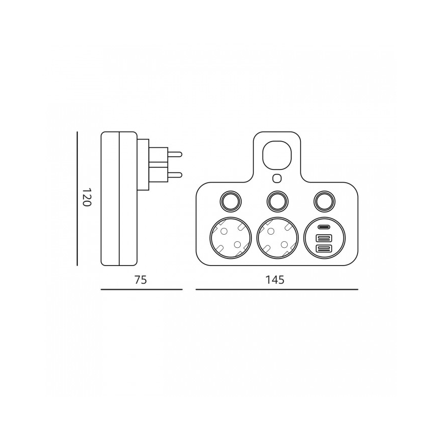 Elosztó aljzat kapcsolóval és LED-világítással LINEA PRO 2Z + 3xUSB A/C SCHUKO 4000K fehér