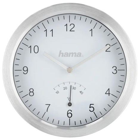 Hama - Fürdőszobai falióra hőmérővel 1xAA IPX4 ezüst