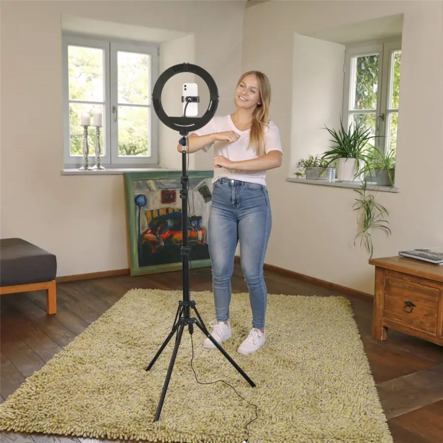 Hama - LED Dimmelhető körlámpa tripoddal LED/10W/5V á. 30 cm + távirányító