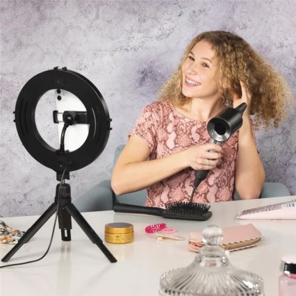 Hama - LED Dimmelhető körlámpa tripoddal LED/7,7W/5V á. 21 cm + távirányító