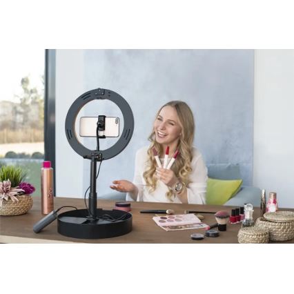 Hama - LED Dimmelhető körlámpa tripoddal LED/9,2W/5V á. 26,5 cm + távirányító