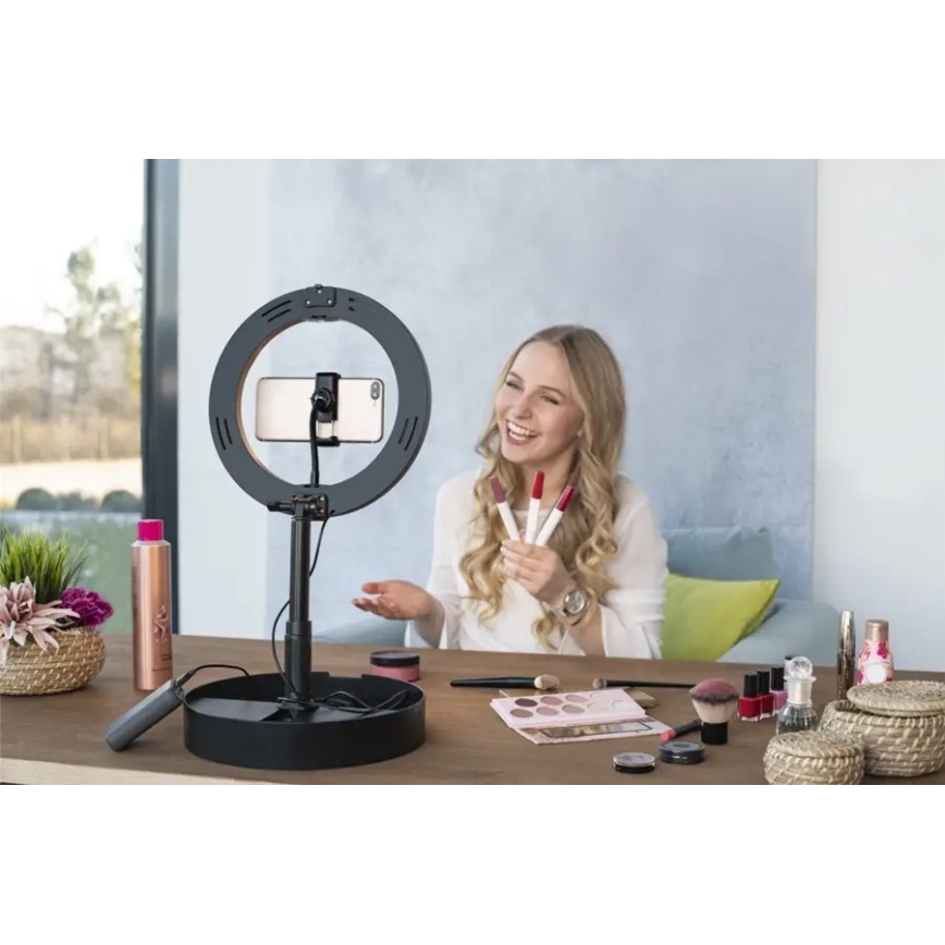 Hama - LED Dimmelhető körlámpa tripoddal LED/9,2W/5V á. 26,5 cm + távirányító