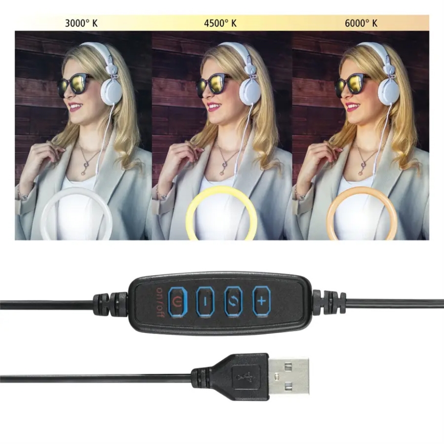 Hama - LED Dimmelhető körlámpa tripoddal LED/9,2W/5V á. 26,5 cm + távirányító