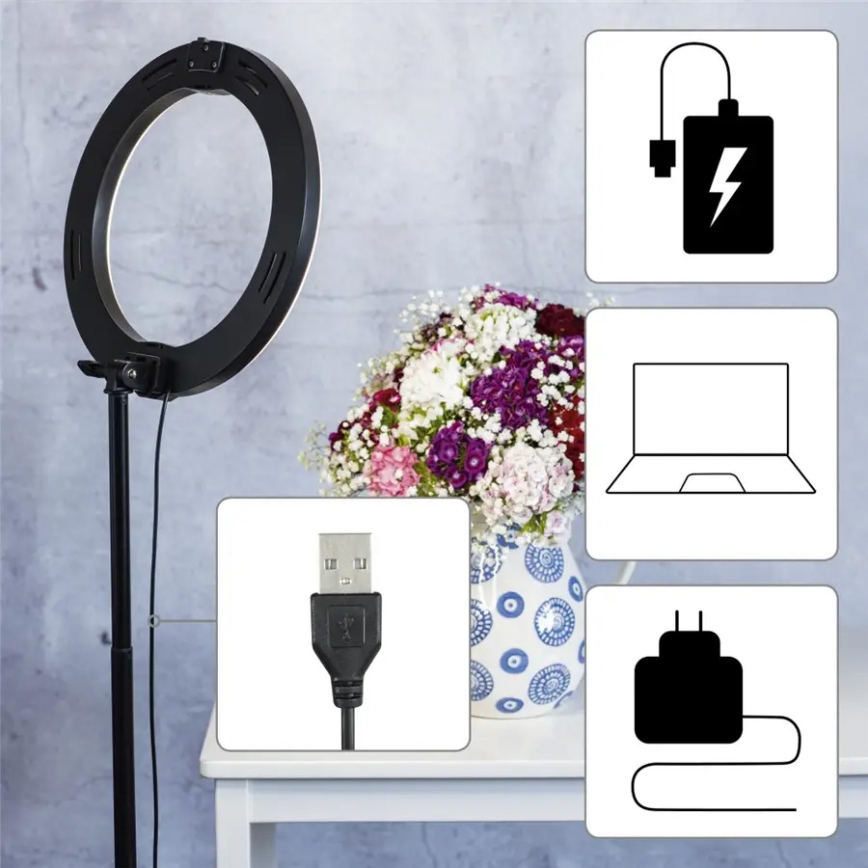 Hama - LED Dimmelhető körlámpa tripoddal LED/9,2W/5V á. 26,5 cm + távirányító