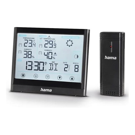 Hama - Meteorológiai állomás érintős LCD kijelzővel és ébresztőórával 3xAAA fekete