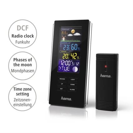 Hama - Meteorológiai állomás LCD kijelző és ébresztőóra 3xAAA fekete