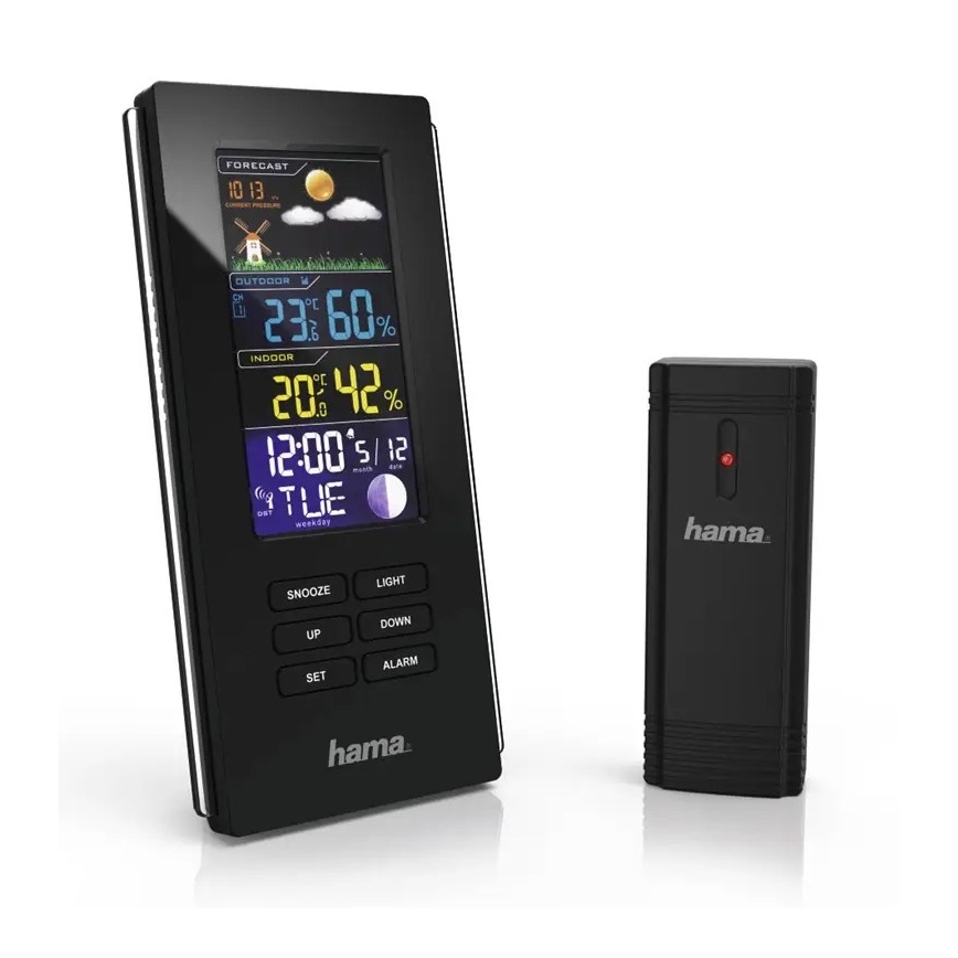 Hama - Meteorológiai állomás LCD kijelző és ébresztőóra 3xAAA fekete