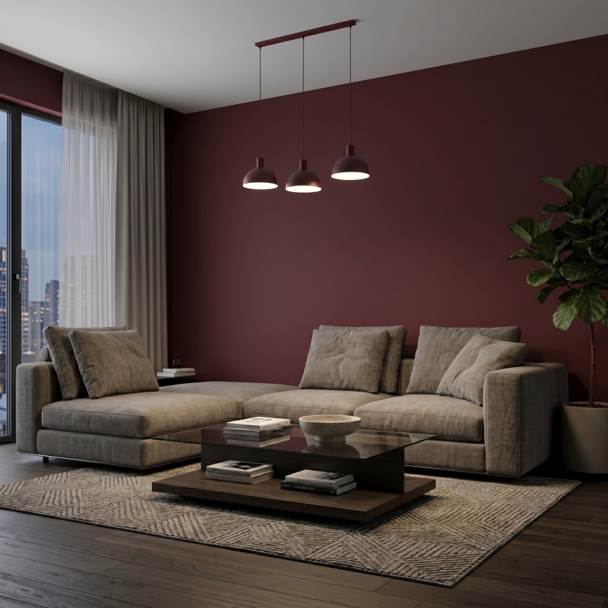 HANDA bordó kábeles csillár, 3x E27/15W/230V