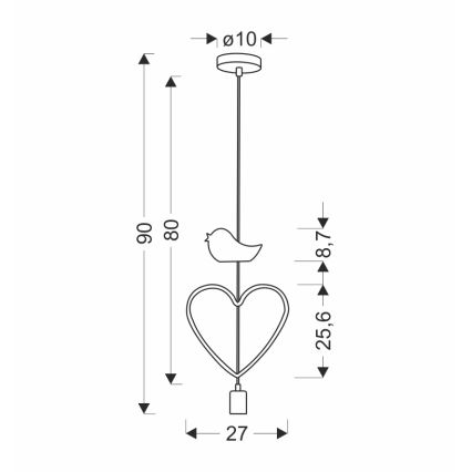 HEART gyermek függőlámpa zsinóron 1xE27/20W/230V rózsaszín/fehér