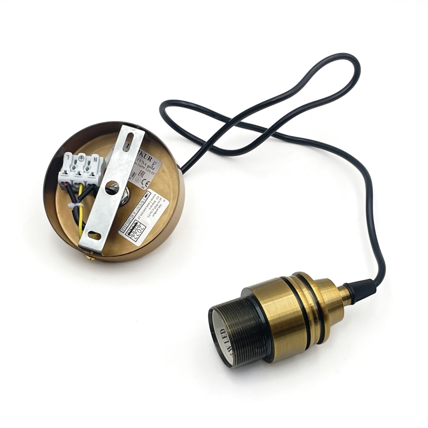 HECTOR kábeles csillár 1xE27/15W/230V fehér/sárgaréz átm. 25 cm