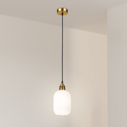 HECTOR zsinóros csillár 1xE27/15W/230V fehér/sárgaréz, átm. 14 cm