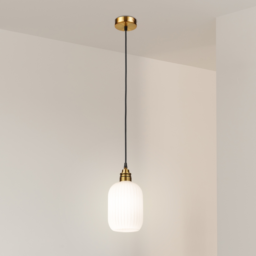 HECTOR zsinóros csillár 1xE27/15W/230V fehér/sárgaréz, átm. 14 cm