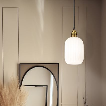 HECTOR zsinóros csillár 1xE27/15W/230V fehér/sárgaréz, átm. 14 cm