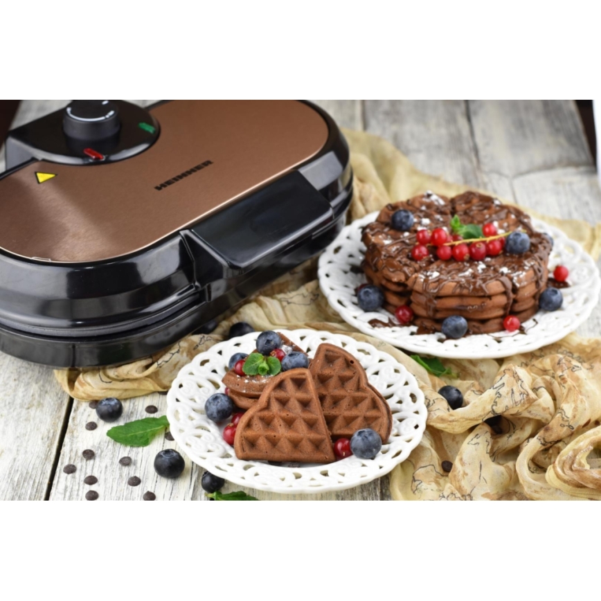 Heinner HWF-1000CR - Gofrisütő 1000W/230V fekete/rózsaarany