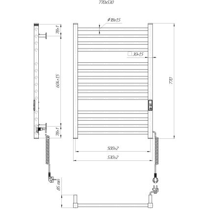 HF DERBY fürdőszobai létrás törölközőszárító radiátor, 170 W/230 V, 77 x 53 cm, fehér, jobb oldali csatlakozás