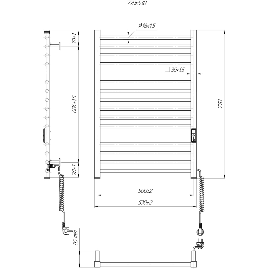 HF DERBY fürdőszobai létrás törölközőszárító radiátor, 170 W/230 V, 77 x 53 cm, fehér, jobb oldali csatlakozás