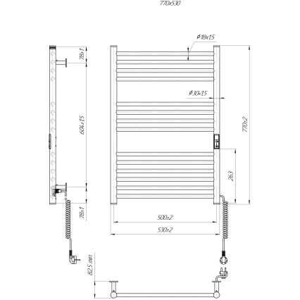 HF GREENWICH fürdőszobai létrás törölközőszárító radiátor 170W/230V 77x53 cm fekete, jobb oldali, kerek kivitel