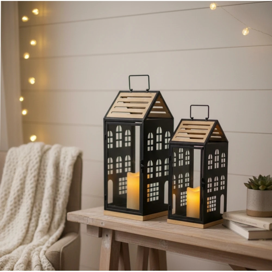 HOME dekoratív lámpás 34,5 cm fekete/bézs