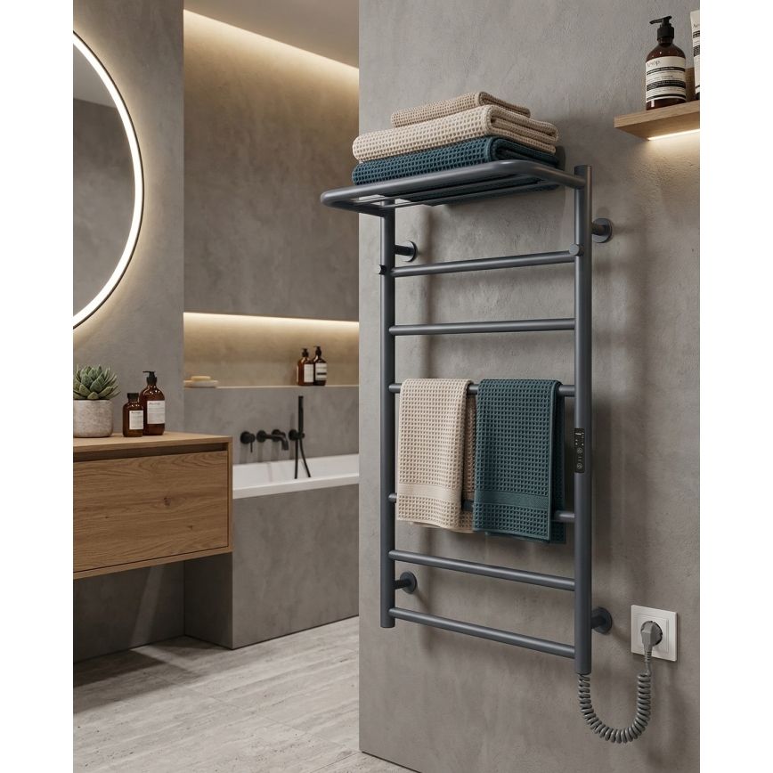 HOME fürdőszobai törölközőszárító radiátor 95W/230V 77x53 cm rozsdamentes acél/antracit, jobb oldali kivitel