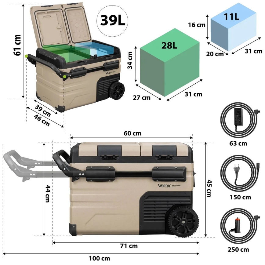Hordozható Autós hűtő LCD kijelzővel 39 l 230V/12V/24V barna