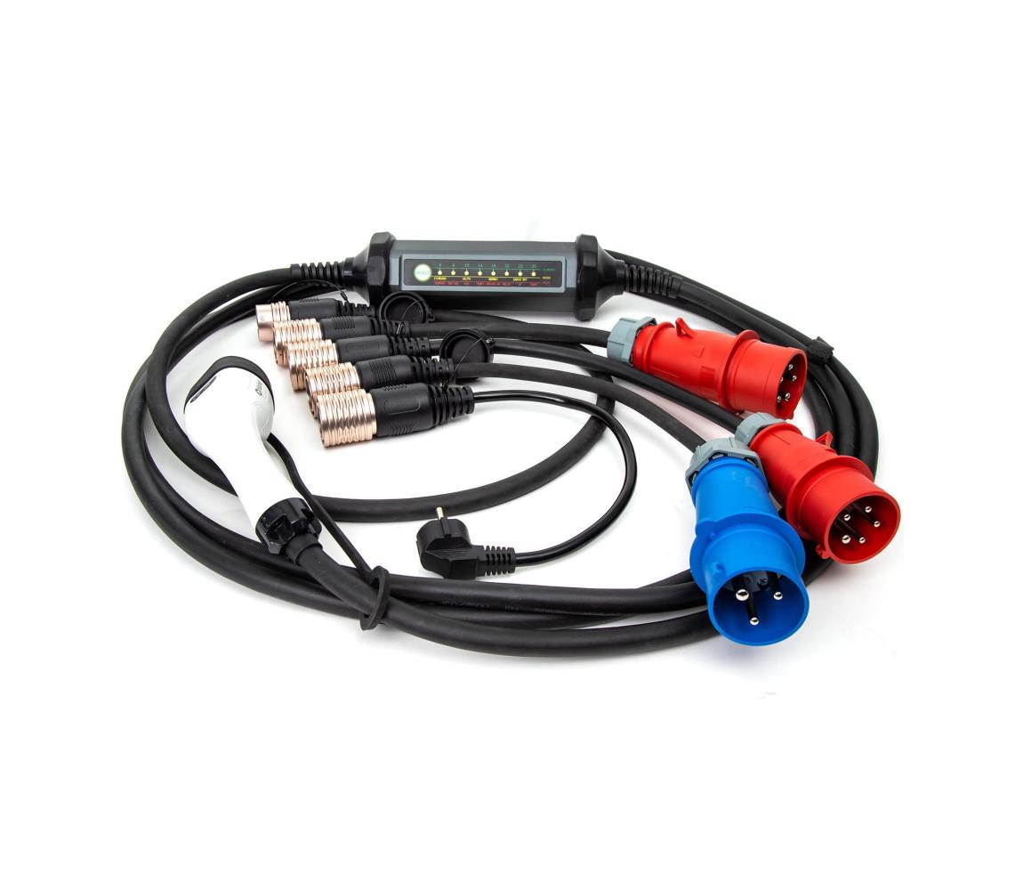Hordozható elektromos autó töltő 4x Type 2 adapterrel 32A/480V 22kW 5m IP67 EV_PC060