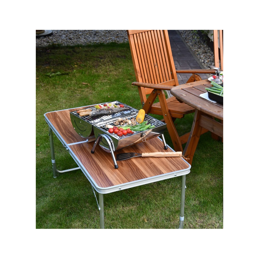 Hordozható faszén grill fényes króm