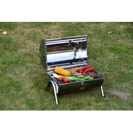 Hordozható faszén grill fényes króm