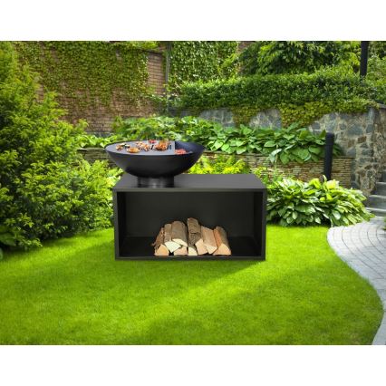Hordozható fatüzelésű tűzrakó GIANT fekete grillezőlapos