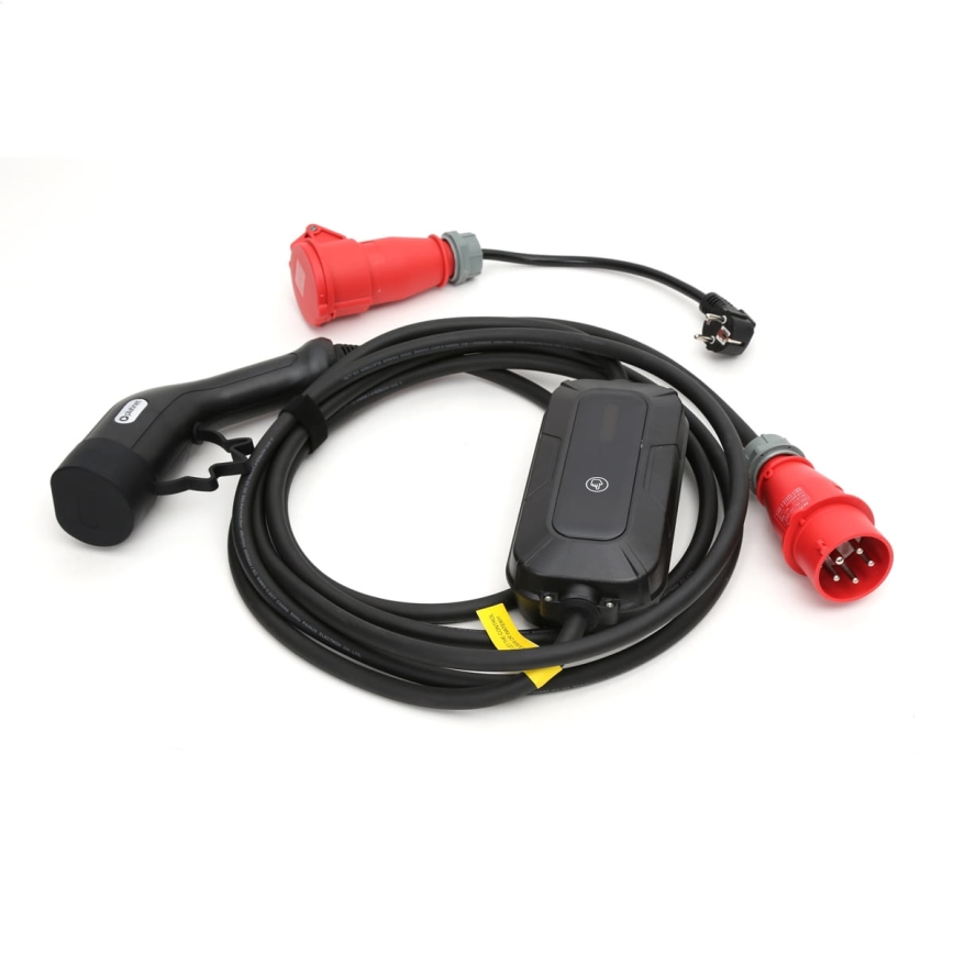 Utazó töltőállomás EV/PHEV elektromos autókhoz – AC Type 2, 32 A/400 V, 22 kW, IP55, 5 m + 230 V 3,7 kW adapter + hordtáska