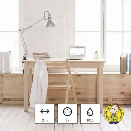 Hosszabbító kábel 2 hálózati aljzat + 2× USB-A + USB-C, 1,4 m