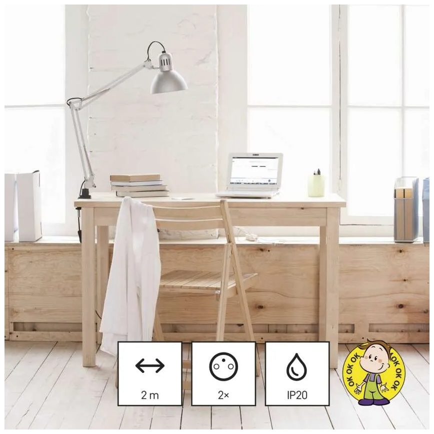 Hosszabbító kábel 2 hálózati aljzat + 2× USB-A + USB-C, 1,4 m