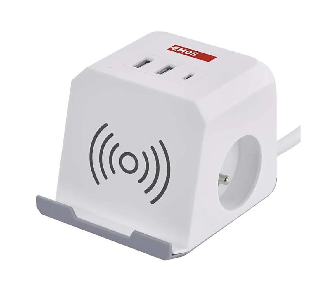 Hosszabbító kábel 2m, QI vezeték nélküli töltés, 2xUSB