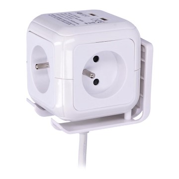 Hosszabbító kábel elosztó 4x230V/2xUSB 5V 2m