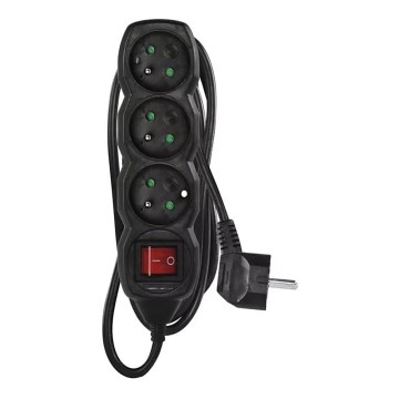 Hosszabbító kábel kapcsolóval 3x3 m fekete