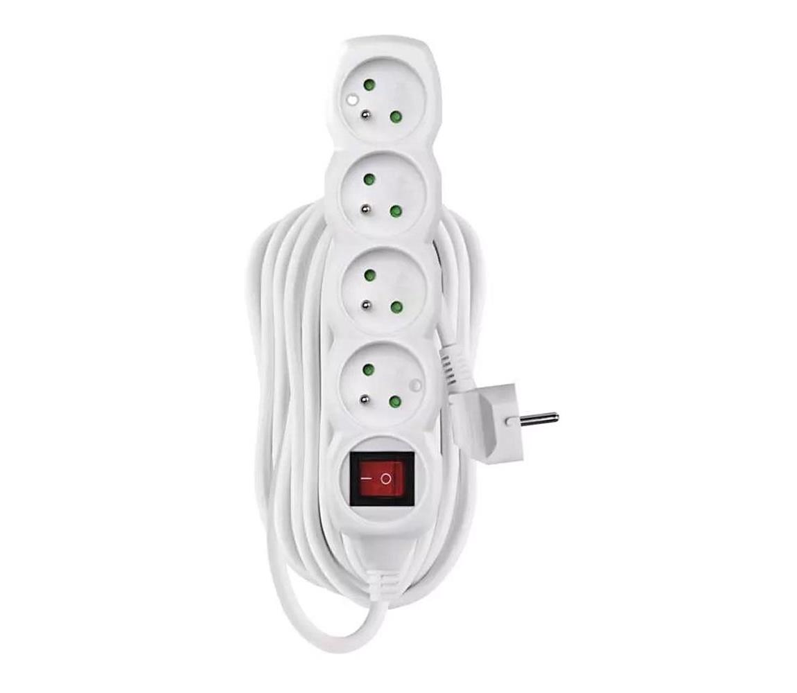 Hosszabbító kábel kapcsolóval 4 aljzat 10m fehér P1410R