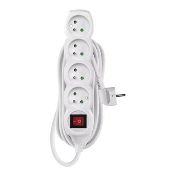 Hosszabbító kábel kapcsolóval 4 aljzat, 5 m, fehér