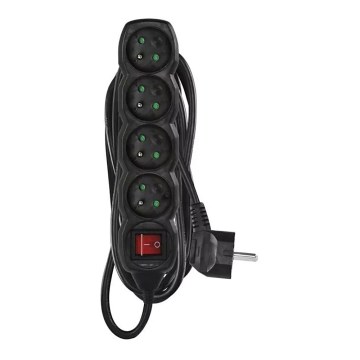 Hosszabbító kábel kapcsolóval 4 aljzat, 5 m, fekete