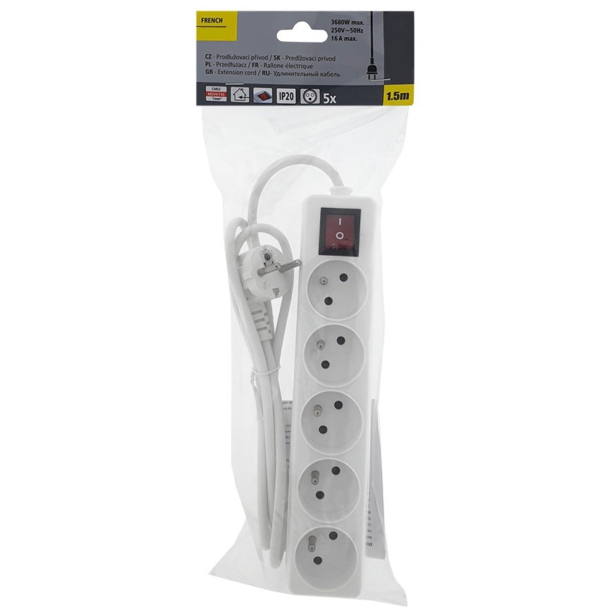 Hosszabbító kábel kapcsolóval 5Z 1,5 m