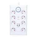 Hosszabbító kábel kapcsolóval és túlfeszültség-védelemmel 8 aljzat E-típus + 1xUSB-A + 1xUSB-C 2m fehér