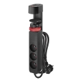 Hosszabító kábel asztali rögzítéssel 3Z + 3xUSB 1,5m fekete